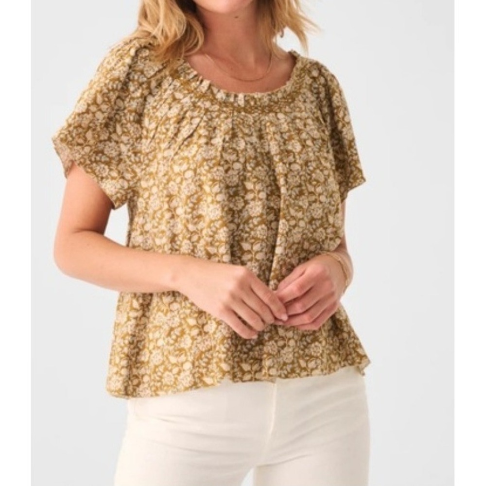 Faherty Annabelle Top Golden Theodora Floral Boho‎ Scoop Neck Blouse XL